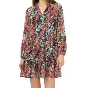 Vince Camuto Multicolor Floral Print Long Sleeve Tiered Mini Dress Size Large